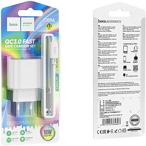 HOCO (6931474784827) C109Am 1USB 3.0A 18W+QC3.0 белый СЗУ