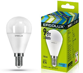ERGOLUX (13174) LED-G45-9W-E14-4K Лампа светодиодная