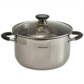 WEBBER BE-375/2 Кастрюля из нерж стали со стеклянной крышкой (d=24; 6,0 л) (4) Кастрюля WEBBER BE-375/2 Кастрюля из нерж стали со стеклянной крышкой (