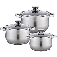 WEBBER BE-614/6 Набор посуды из нерж.стали 6 пр. 2,1л, 2,9л, 3,9л со стеклянными крышками Набор посуды WEBBER BE-614/6 Набор посуды из нерж.стали 6 пр