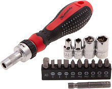 MATRIX Отвёртка реверсивная с набором бит и насадок торцевых, CrV, 1/4", 16 шт.//