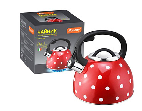 MALLONY Чайник из нерж стали со свистком "Maestria" (красный в белый горошек) 2,5 л (005176) Чайник из нерж стали со свистком MALLONY "Maestria" (крас