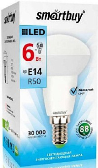 SMARTBUY (SBL-R50-06-60K-E14) 6W/6000/E14 Лампа светодиодная