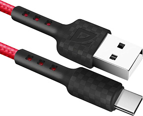 DEFENDER (87113RED) USB кабель F181 TypeC 1м,2.4А, нейлон Кабель