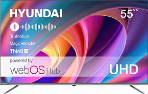 HYUNDAI H-LED55BU7100 UHD 4K SMART TV WebOS Телевизор LED Hyundai 55" H-LED55BU7100 Smart WebOS Frameless Metal серый/серый/4K Ultra HD/DVB-T/60