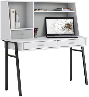 POLINI Стол письменный kids Aviv 1455 с надстройкой и ящиками белый/белый-серый (4 кор.) Детская мебель