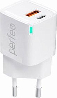 PERFEO (I4653) USB-A+TYPE-C, GaN, 30W, белый Сетевое зарядное устройство