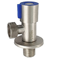 MAGNUS 9271 Кран металлокерамика угловой 1/2 х3/4 , синяя ручка, с отражателем, из нержавеющей стали Кран угловой