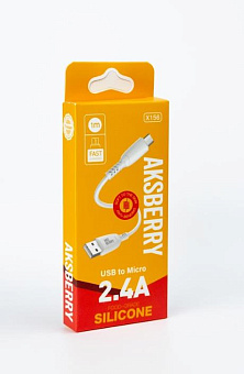 AKSBERRY (6972969383163) X156 Silicone MicroUSB 2,4A 1м белый Кабель AKSBERRY (6972969383163) X156 Silicone MicroUSB 2,4A 1м белый