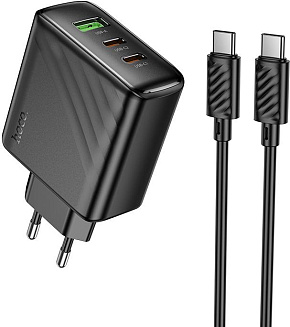 HOCO (6942007639828) CS26Aaa 1USB+2Type-C 3.0A PD 45W , Black СЗУ