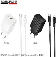 BOROFONE (6941991122903) BAS76Aia 1USB+1Type-C 3.0A PD30W+QC3.0 White СЗУ BOROFONE (6941991122903) BAS76Aia 1USB+1Type-C 3.0A PD30W+QC3.0 White