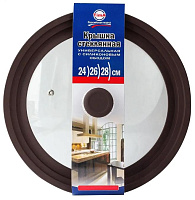 TIMA Крышка стеклян. с силикон/обод на 3 размера 24-26-28 коричневая 48242628BR Крышка TIMA Крышка стеклян. с силикон/обод на 3 размера 24-26-28 корич