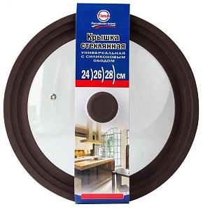 TIMA Крышка стеклян. с силикон/обод на 3 размера 24-26-28 коричневая 48242628BR Крышка TIMA Крышка стеклян. с силикон/обод на 3 размера 24-26-28 корич