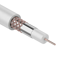 REXANT (01-2641) Кабель коаксиальный RG-59U+CU, CU/AL/CU, 64%, 75 ОМ, бухта 100М белый Кабель коаксиальный