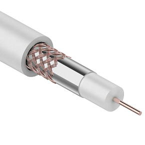 REXANT (01-2641) Кабель коаксиальный RG-59U+CU, CU/AL/CU, 64%, 75 ОМ, бухта 100М белый Кабель коаксиальный