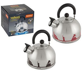 MALLONY Чайник из нерж. стали ГОРОДА РОССИИ со свистком 2,5 л, с рисунком, меняющим цвет (006641)