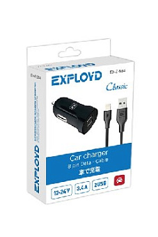 EXPLOYD EX-Z-584 8 Pin 3.4А 2.4А+1А 2хUSB чёрный Автомобильное ЗУ