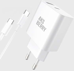 AKSBERRY (6900253240015) T43 20W PD + QC3.0 + кабель Type C , белый СЗУ