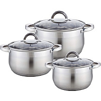 WEBBER BE-616/6 Набор посуды из нерж.стали 6 пр. 2,1л, 2,9л, 3,9л со стеклянными крышками Набор посуды WEBBER BE-616/6 Набор посуды из нерж.стали 6 пр