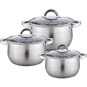 WEBBER BE-616/6 Набор посуды из нерж.стали 6 пр. 2,1л, 2,9л, 3,9л со стеклянными крышками Набор посуды WEBBER BE-616/6 Набор посуды из нерж.стали 6 пр