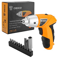 DEKO ZKS4, 4В, 0.6 Ач, з/у с набором оснастки 10 шт, 4 Нм 063-4113 Аккумуляторная отвертка DEKO ZKS4, 4В, 0.6 Ач, з/у с набором оснастки 10 шт, 4 Нм 0