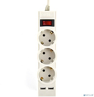 PERFEO (PF_E1642) "POWER-S", 5,0м, 3 розетки 10А, 2USB, 2500 Вт, двойная защита, серый Сетевой фильтр