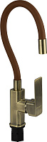 FABIA 9658 Смеситель для кухни, шаровый, с гибким коричневым изливом, корпус квадратный, цвет БРОНЗА. Смеситель для кухни