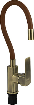 FABIA 9658 Смеситель для кухни, шаровый, с гибким коричневым изливом, корпус квадратный, цвет БРОНЗА. Смеситель для кухни