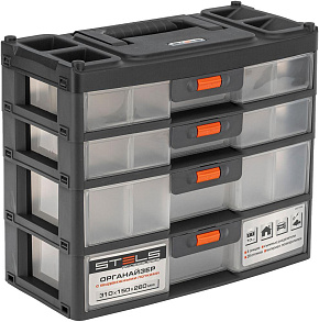 STELS Органайзер для хранения с выдвижными лотками 310х150х260мм, 4 секции, пластик Россия// 90728 Органайзер
