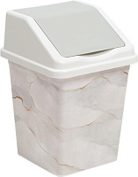 VIOLET с подвижной крышкой 10л квадратное с декором "Белый Мрамор" 941056 Ведро для мусора
