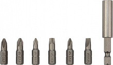 KRANZ (KR-92-0433) Набор бит 25 мм PH1, PH2, PZ1, PZ2, SL5.5, T30 с магнитным держателем (7 шт./уп.) Набор бит