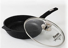 МЕЧТА С24802 Гранит black 24см несъемная ручка стеклянная крышка Сковорода