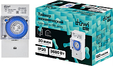 DUWI (25805 6) Таймер механический, суточный, на DIN-рейку, интервал включения 30мин, 48 вкл/выкл в сутки, 3680Вт, IP20, белый