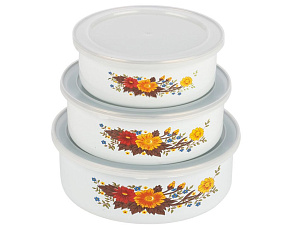 MALLONY Набор из 3 эмалированных мисок с крышками, FAMILIA, 600/850/1250 мл (008763) Набор Мисок