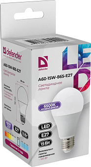 DEFENDER (95029) A60-15W-865-E27 груша, холодный дневной, 1 шт Лампочка
