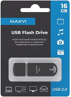 MAXVI P3 32GB black, монолит с колпачком, ABS пластик, USB 2.0