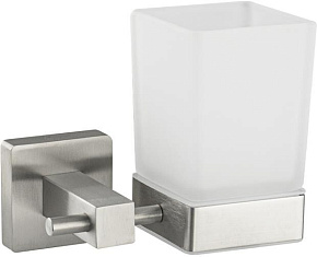 GFMARK 87005 Стакан стеклянный матовый, с креплением к стене из нержавеющей стали, с квадратным основанием, цвет САТИН