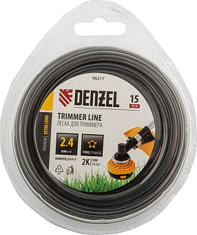 DENZEL Леска для триммера двухкомпонентная звезда, 2,4мм х 15м, блистер EXTRA CORD 96217 Леска для триммера