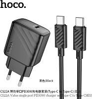 HOCO (6942007609937) CS22Aaa 1Type-C 3.0A PD 30W 1м , Black СЗУ