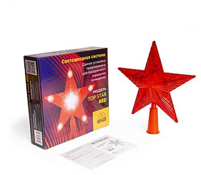 B52 "TOP STAR RED" МАКУШКА НА ЕЛЬ, красный, 10 LED, 2*АА Гирлянда