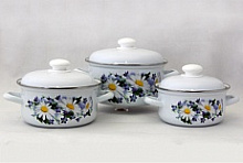 ЛЫСЬВА 124АП2/4 Ромашковое поле, эмал. (6 предметов) Набор посуды ЛЫСЬВА 124АП2/4 эмал "Ромашковое поле"