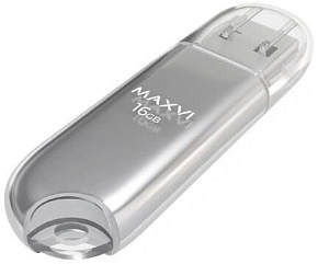 MAXVI P1 16GB silver, монолит с колпачком, ABS пластик, USB 2.0