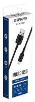 EXPLOYD EX-K-1387 Дата-кабель USB - microUSB 2.4A 0.25M круглый силикон чёрный КАБЕЛЬ USB MICRO / MINI