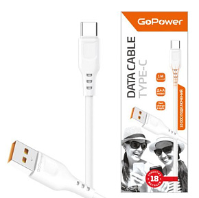 GOPOWER (00-00018565) Кабель GP01T USB (m)-Type-C (m) 1.0м 2.4A белый Кабель
