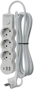 КОСМОС YKsm3m3g-Z-VU10A-W - 3 гн х 3,0 м белый Удлинитель