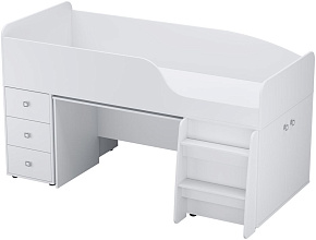 POLINI Кровать-чердак детская Polini kids Simple 4500 с рабочей зоной, белый (5кор) Кровать-чердак