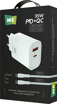 MORE CHOICE (4620202555618) NC82a 1USB+1Type-C 3.0A PD 35W+QC3.0 для Type-C Type-C White СЗУ