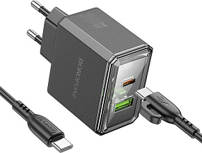 BOROFONE (6941991110689) BAS32A 1USB+1Type-C 3.0A QC3.0 PD 30W Black СЗУ