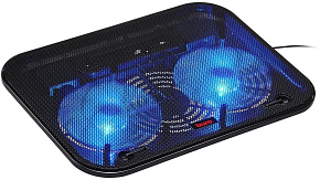 BURO Подставка для ноутбука BU-LCP140-B214H 14 338x255x22мм 1xUSB 2x 140ммFAN 480г металлическая сетка/пластик черный