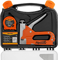 SPARTA Набор: степлер мебельный регулируемый, скобы 500 шт, рулетка 2 м, тип скобы 53, 4-14 мм 42003 Степлер